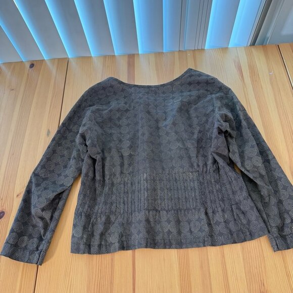 Maiwa 100% Organic Cotton Button Up Blouse Pleated Waist Detail Brown Artsy S - Picture 8 of 10